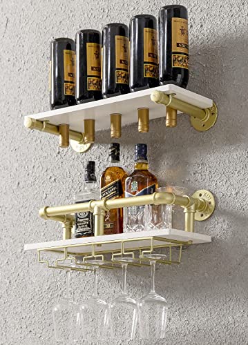 Industrial Wall Mounted Wine Rack with Glass Holders
