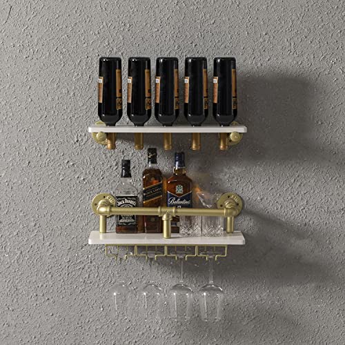 Industrial Wall Mounted Wine Rack with Glass Holders