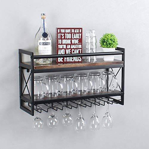 Industrial 2-tier Wine Glass Rack with Shelf