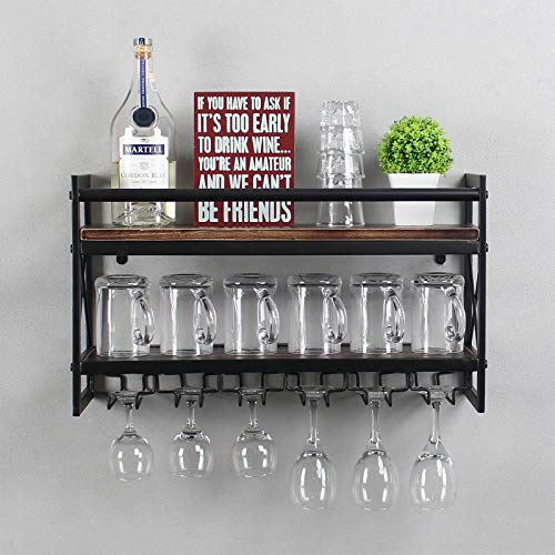 Industrial 2-tier Wine Glass Rack with Shelf