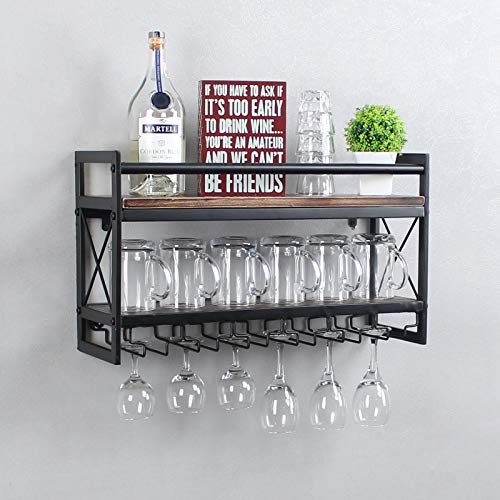 Industrial 2-tier Wine Glass Rack with Shelf
