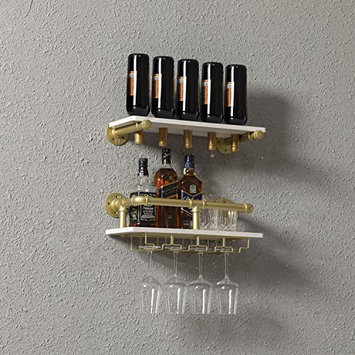 Industrial Wall Mounted Wine Rack with Glass Holders