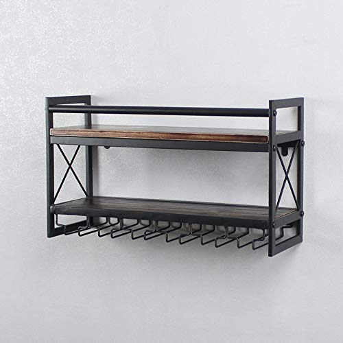 Industrial 2-tier Wine Glass Rack with Shelf