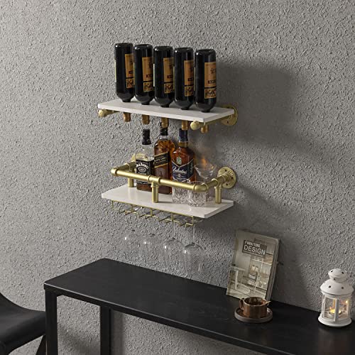 Industrial Wall Mounted Wine Rack with Glass Holders