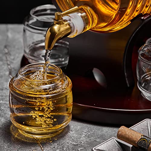 Barrel Decanter Set - 4 Whiskey Glasses Included