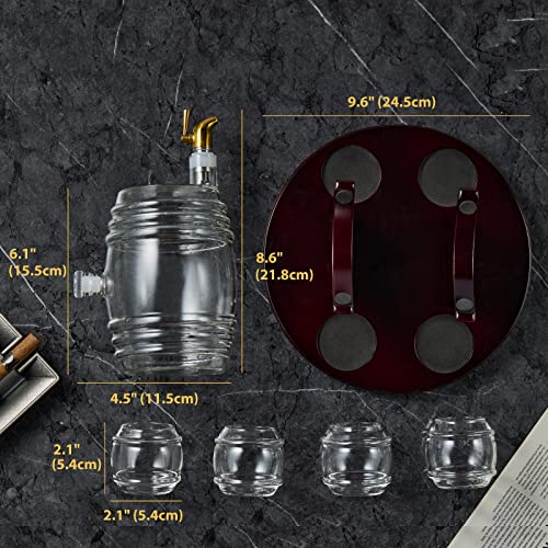 Barrel Decanter Set - 4 Whiskey Glasses Included