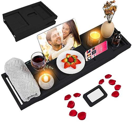 Bamboo Wine & Book Bath Caddy Tray