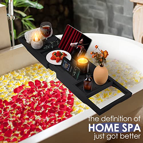 Bamboo Wine & Book Bath Caddy Tray