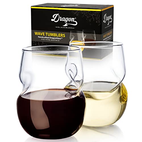 Dragon Glassware Stemless Wine Glasses with Finger Indentations