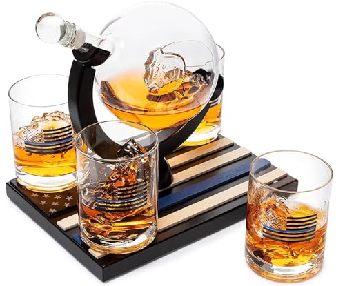 Law Enforcement Theme Wine Decanter & Glasses Set