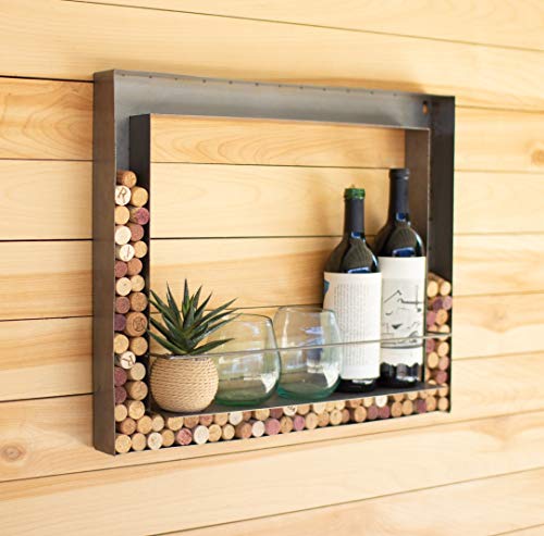Rustic Metal Wall Wine Cork Holder and Shelf
