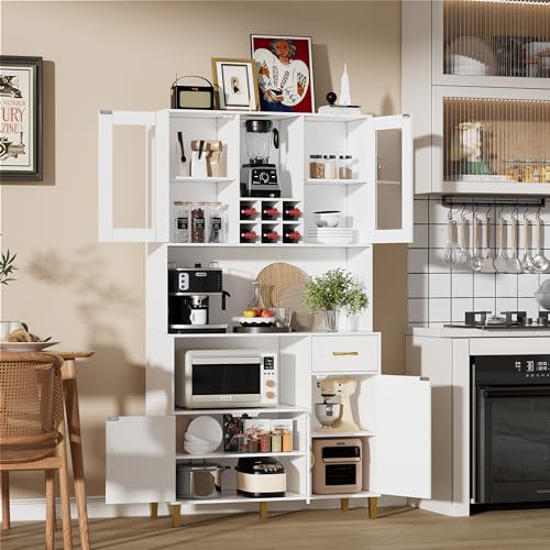 Modern Freestanding Wine Cabinet with Storage and Microwave Space