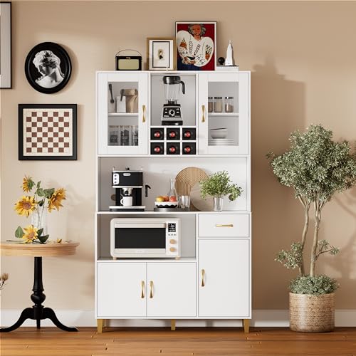 Modern Freestanding Wine Cabinet with Storage and Microwave Space
