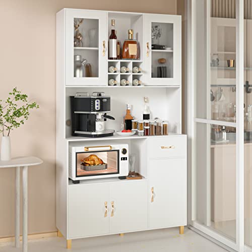 Modern Freestanding Wine Cabinet with Storage and Microwave Space