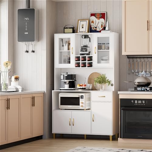Modern Freestanding Wine Cabinet with Storage and Microwave Space