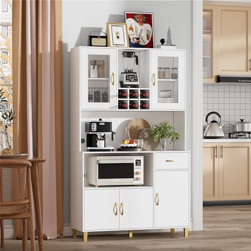 Modern Freestanding Wine Cabinet with Storage and Microwave Space