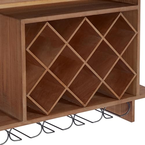 Wooden Geometric Wine Rack with Glass Holders