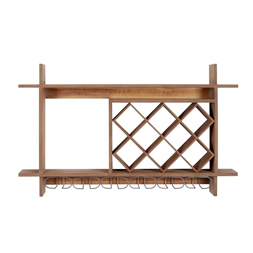 Wooden Geometric Wine Rack with Glass Holders