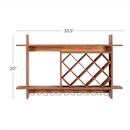 Wooden Geometric Wine Rack with Glass Holders