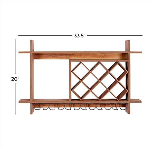 Wooden Geometric Wine Rack with Glass Holders