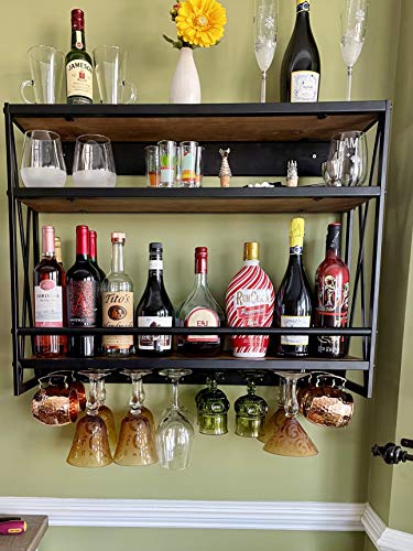 Industrial Wall Mounted Wine Rack with Glass Holder