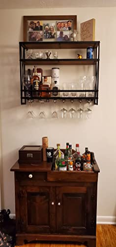 Industrial Wall Mounted Wine Rack with Glass Holder