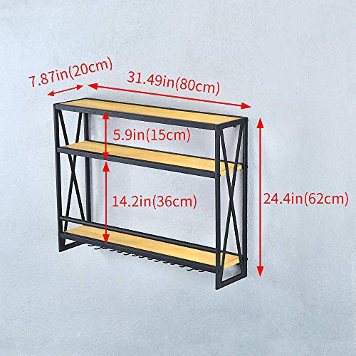 Industrial Wall Mounted Wine Rack with Glass Holder