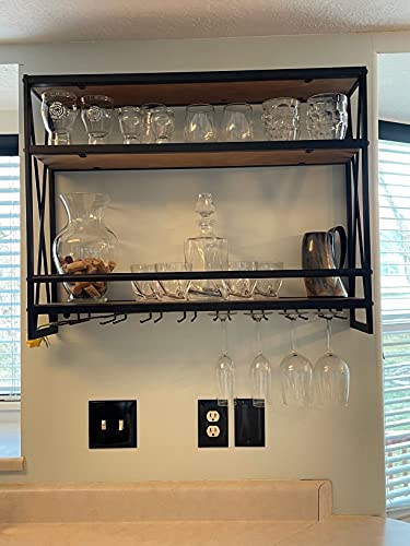 Industrial Wall Mounted Wine Rack with Glass Holder