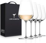 LUNA & MANTHA White Wine Glasses Set of 4, Crystal Wine Glasses 14oz Hand Blown- Modern Wine Glasses with Stem, Perfect for Red & White- Gift Packaging for Daily Use, Wedding Anniversary or Birthday