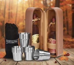 Whiskey Tote: Double Bottles & Insulated Glasses