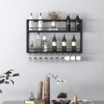2-Tier Wood Wine & Glass Wall Rack