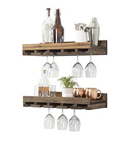 Wall-Mounted Wine Bottle & Stemware Rack - Set of 2