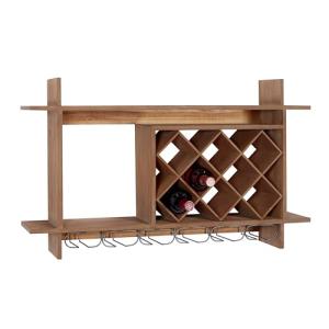 Wooden Geometric Wine Rack with Glass Holders