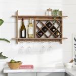 Wooden Geometric Wine Rack with Glass Holders