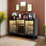 Auromie Wine Bar Cabinet with Led Light, Home Coffee Cabinet with Wine and Glass Rack, Kitchen Buffet Sideboard with Storage Shelves, Freestanding Liquor Cabinet for Living Room, Dining Room, Black