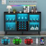Auromie Wine Bar Cabinet with Led Light, Home Coffee Cabinet with Wine and Glass Rack, Kitchen Buffet Sideboard with Storage Shelves, Freestanding Liquor Cabinet for Living Room, Dining Room, Black