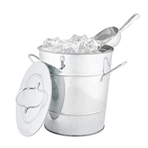 Galvanized Ice Bucket with Lid & Scooper for Parties
