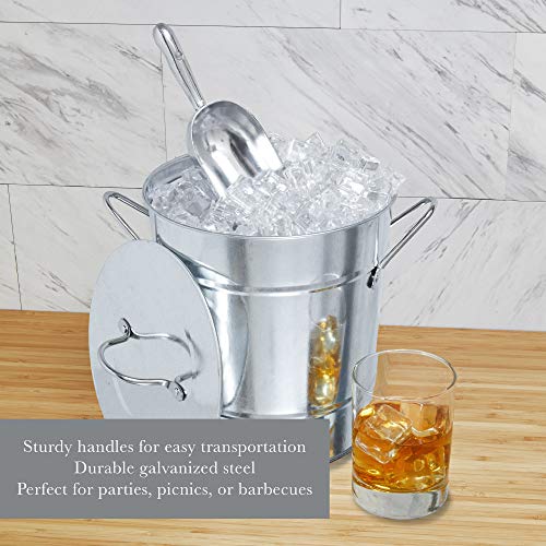 Galvanized Ice Bucket with Lid & Scooper for Parties