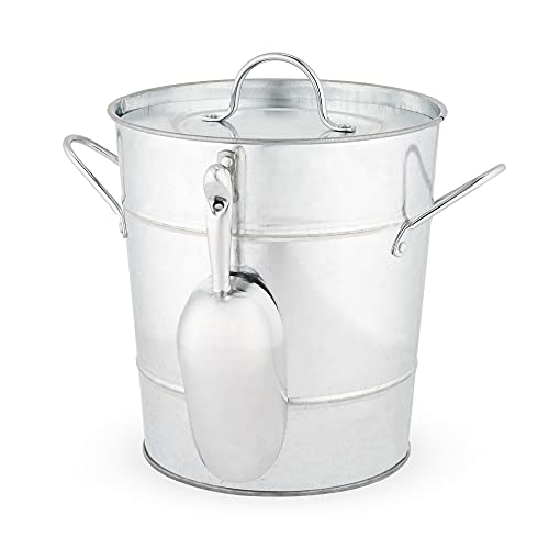 Galvanized Ice Bucket with Lid & Scooper for Parties