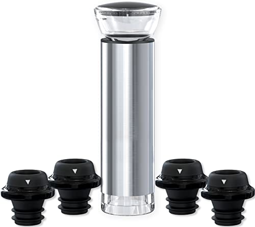 Stainless Steel Wine Saver with 4 Stoppers
