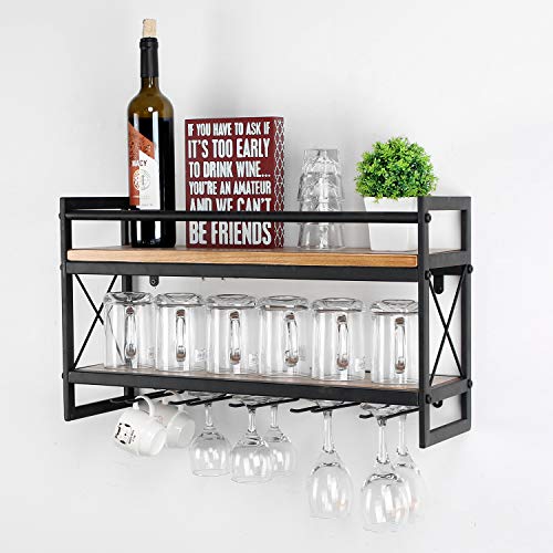 2-Tier Wood Wine Glass Rack, Wall Mounted
