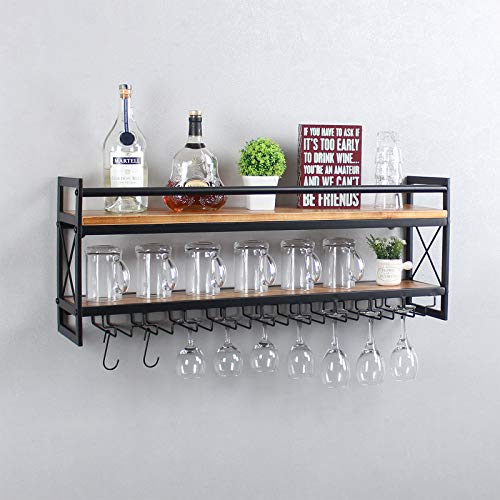 Industrial 2-Tier Wine + Glass Wall Rack
