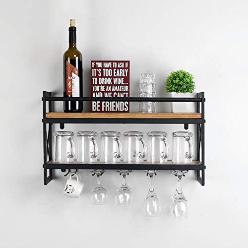 2-Tier Wood Wine Glass Rack, Wall Mounted