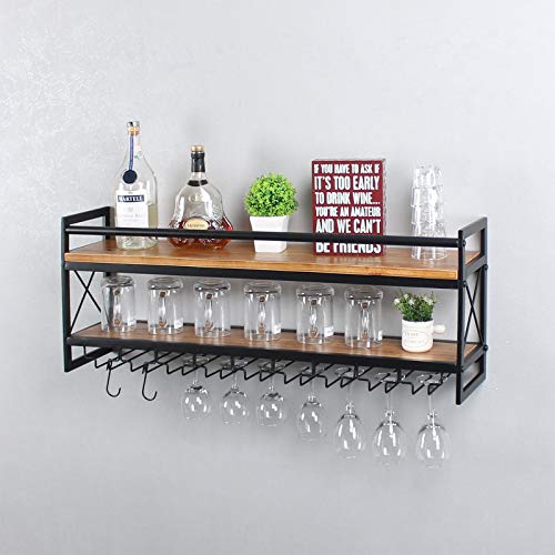 Industrial 2-Tier Wine + Glass Wall Rack