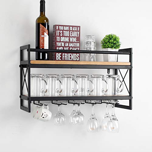 2-Tier Wood Wine Glass Rack, Wall Mounted