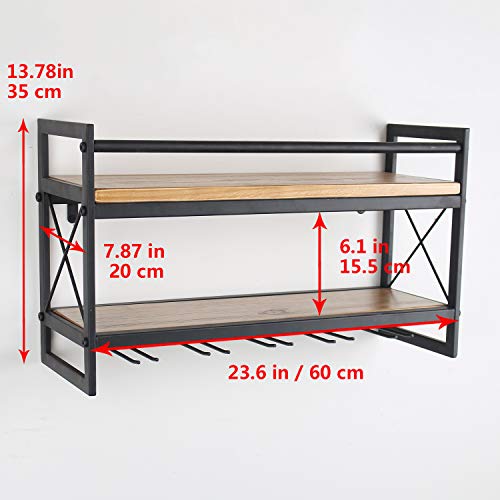 2-Tier Wood Wine Glass Rack, Wall Mounted