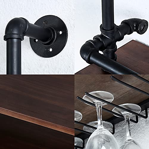 Rustic Wall-Mounted Wine Glass Rack with Shelf