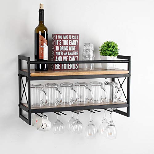 2-Tier Wood Wine Glass Rack, Wall Mounted