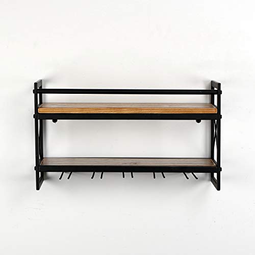 2-Tier Wood Wine Glass Rack, Wall Mounted