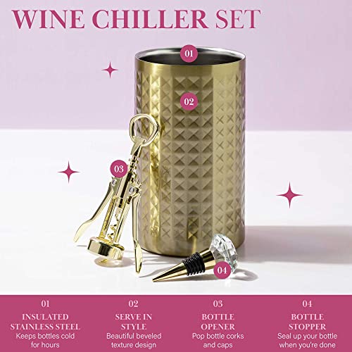 Paris Hilton Wine Chiller Set with Accessories, Gold